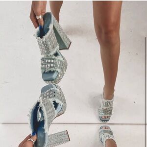 Amazing lace denim disco heels